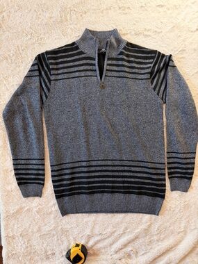 VTG Red Ape Mens XL Gray Black Striped Quarter Zip Sweater Pullover